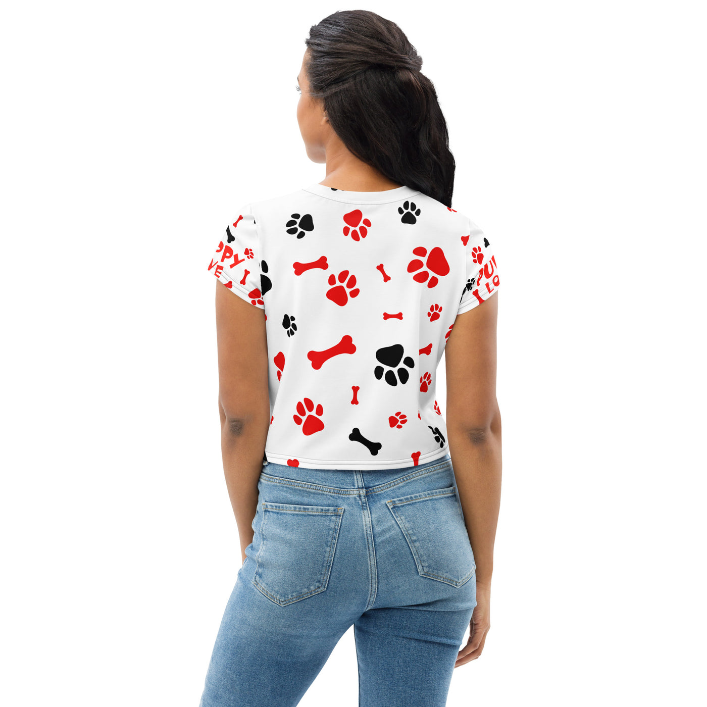 PUPPY LOVE All-Over Print Crop Tee