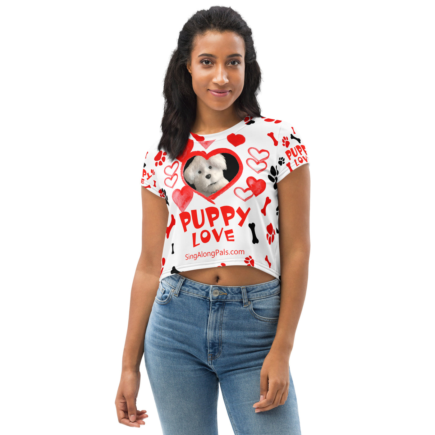 PUPPY LOVE All-Over Print Crop Tee