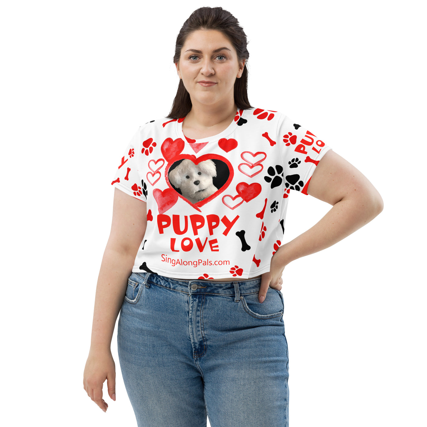 PUPPY LOVE All-Over Print Crop Tee