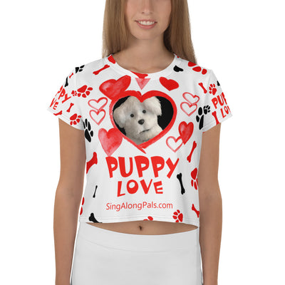 PUPPY LOVE All-Over Print Crop Tee