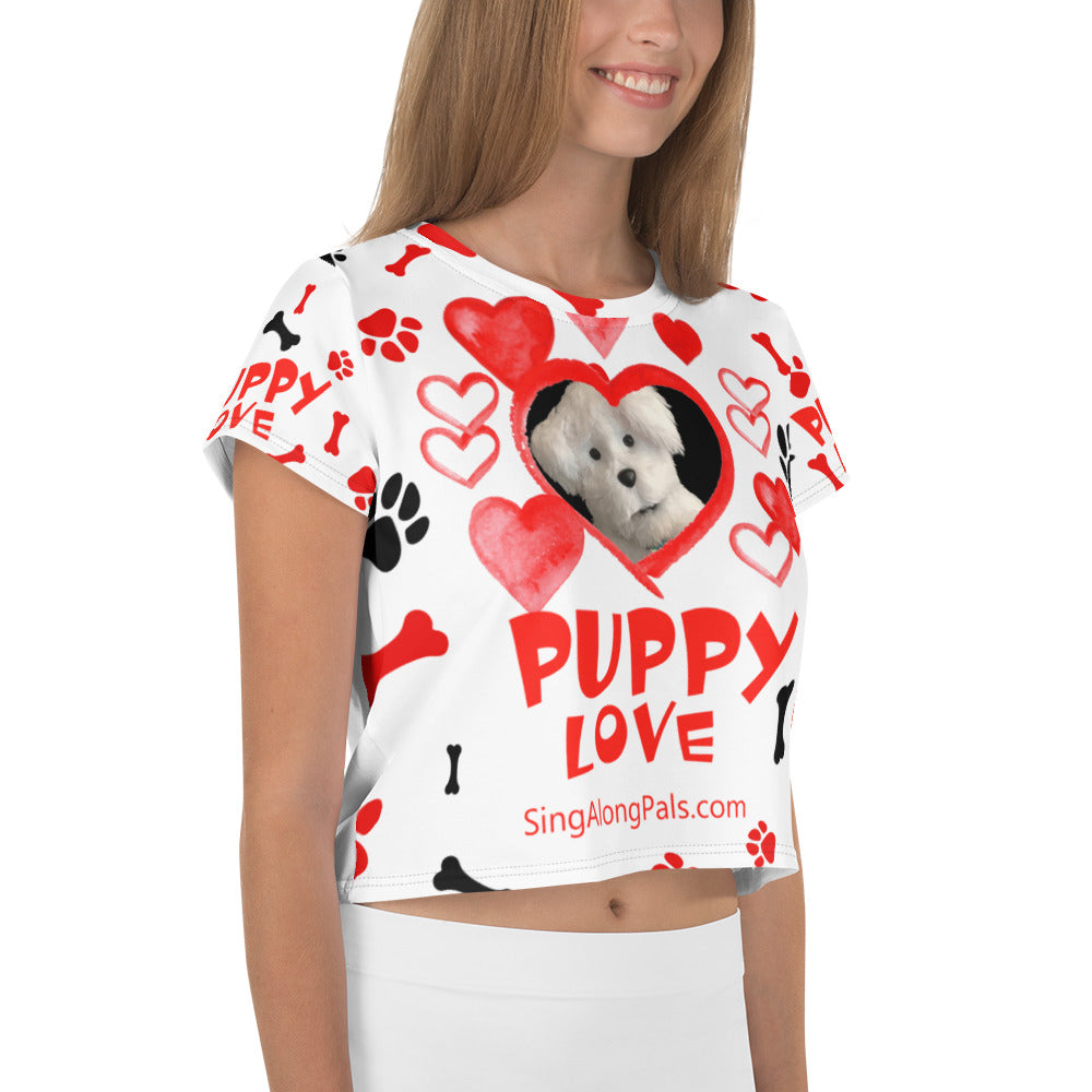 PUPPY LOVE All-Over Print Crop Tee