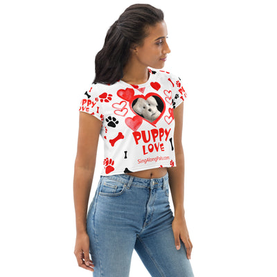 PUPPY LOVE All-Over Print Crop Tee