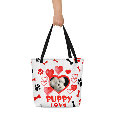 PUPPY LOVE All-Over Print Large Tote Bag