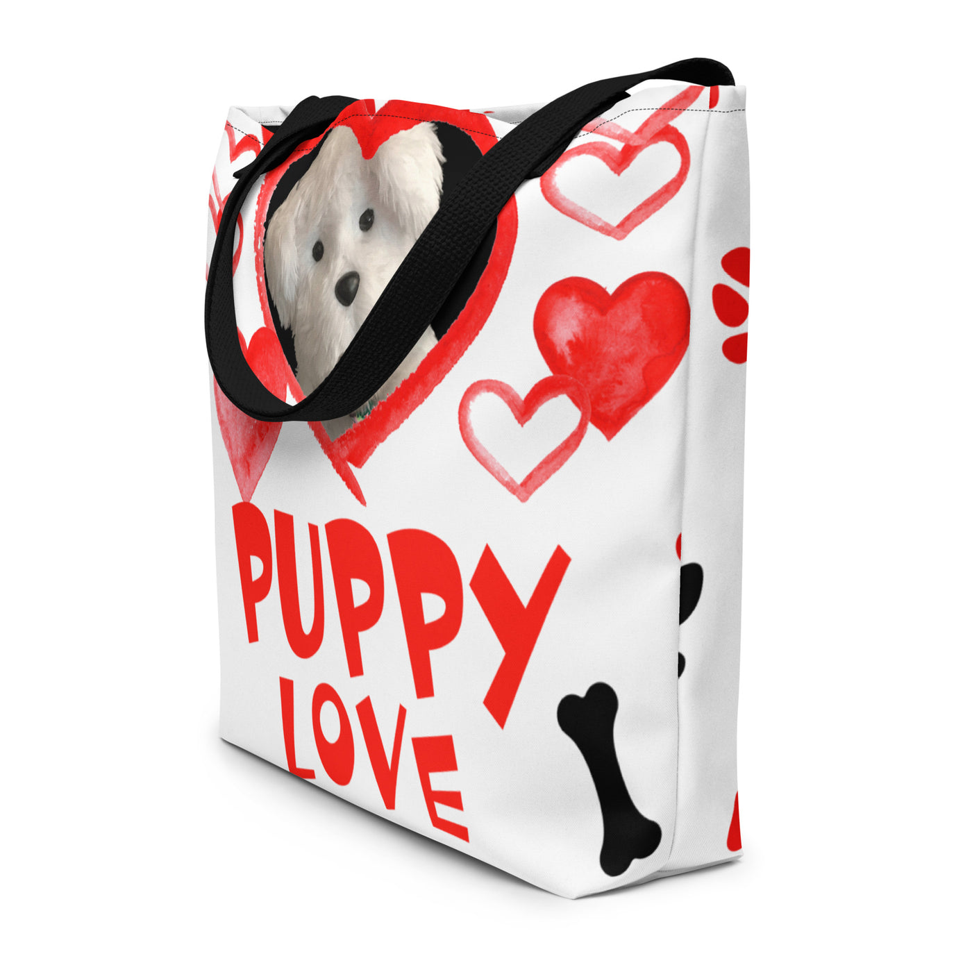 PUPPY LOVE All-Over Print Large Tote Bag