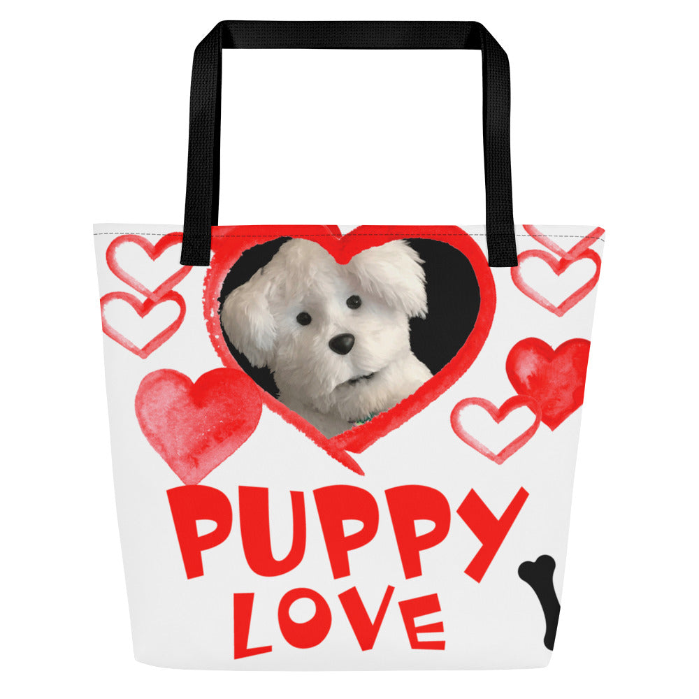 PUPPY LOVE All-Over Print Large Tote Bag