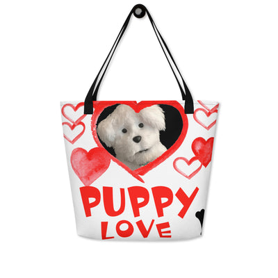 PUPPY LOVE All-Over Print Large Tote Bag