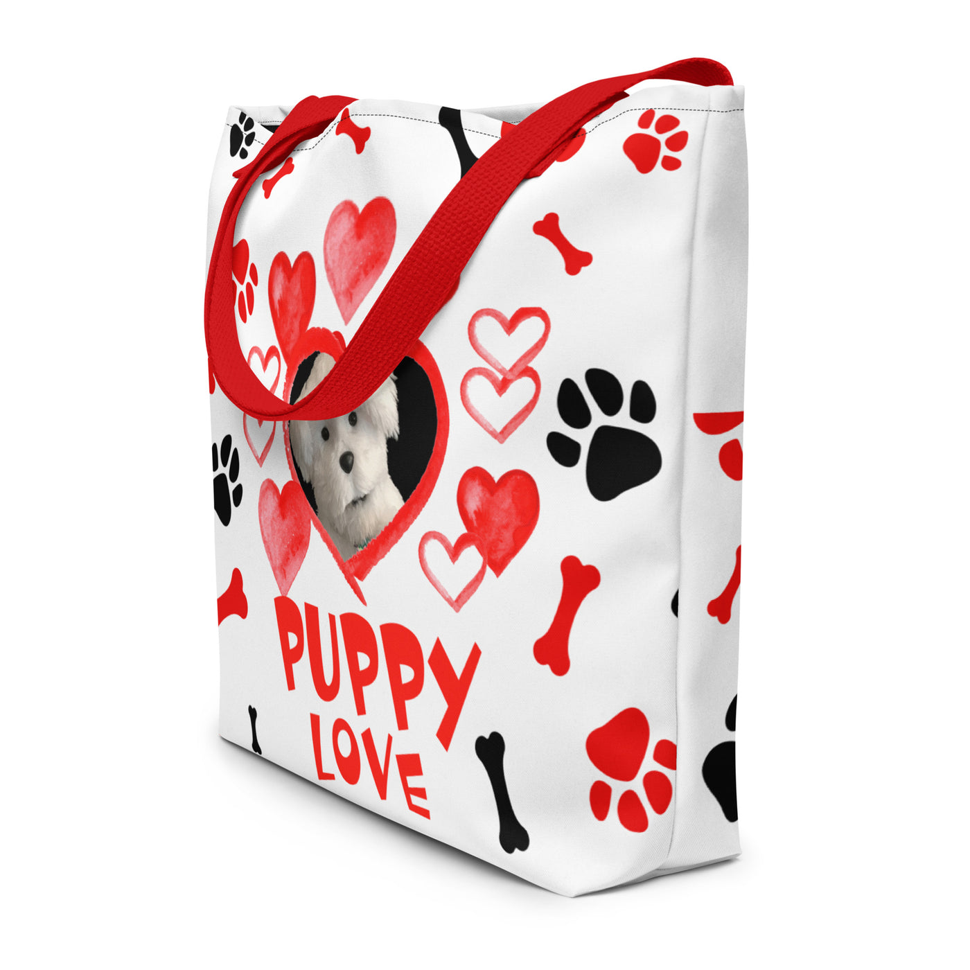 PUPPY LOVE All-Over Print Large Tote Bag