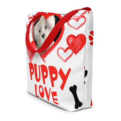 PUPPY LOVE All-Over Print Large Tote Bag