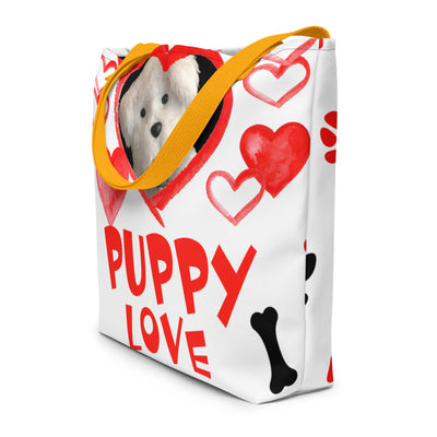 PUPPY LOVE All-Over Print Large Tote Bag