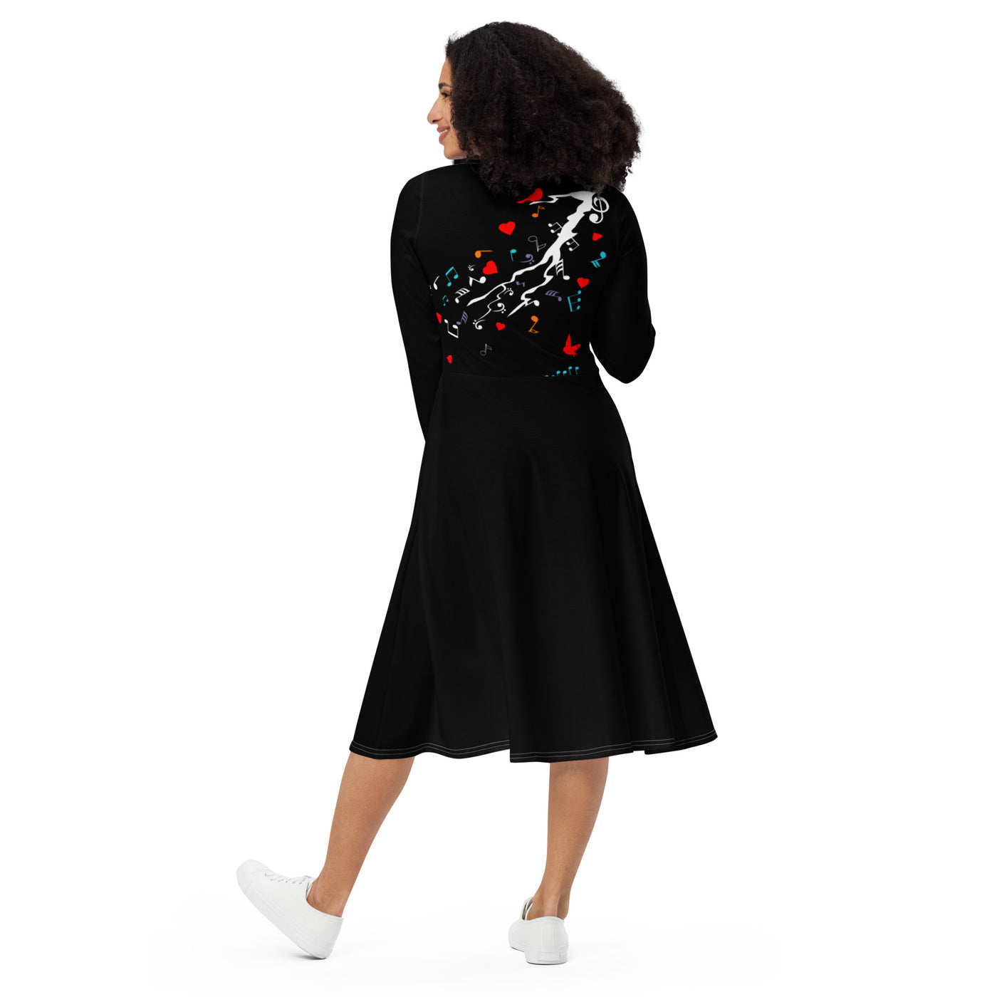 DO RE MI All-over print long sleeve midi dress