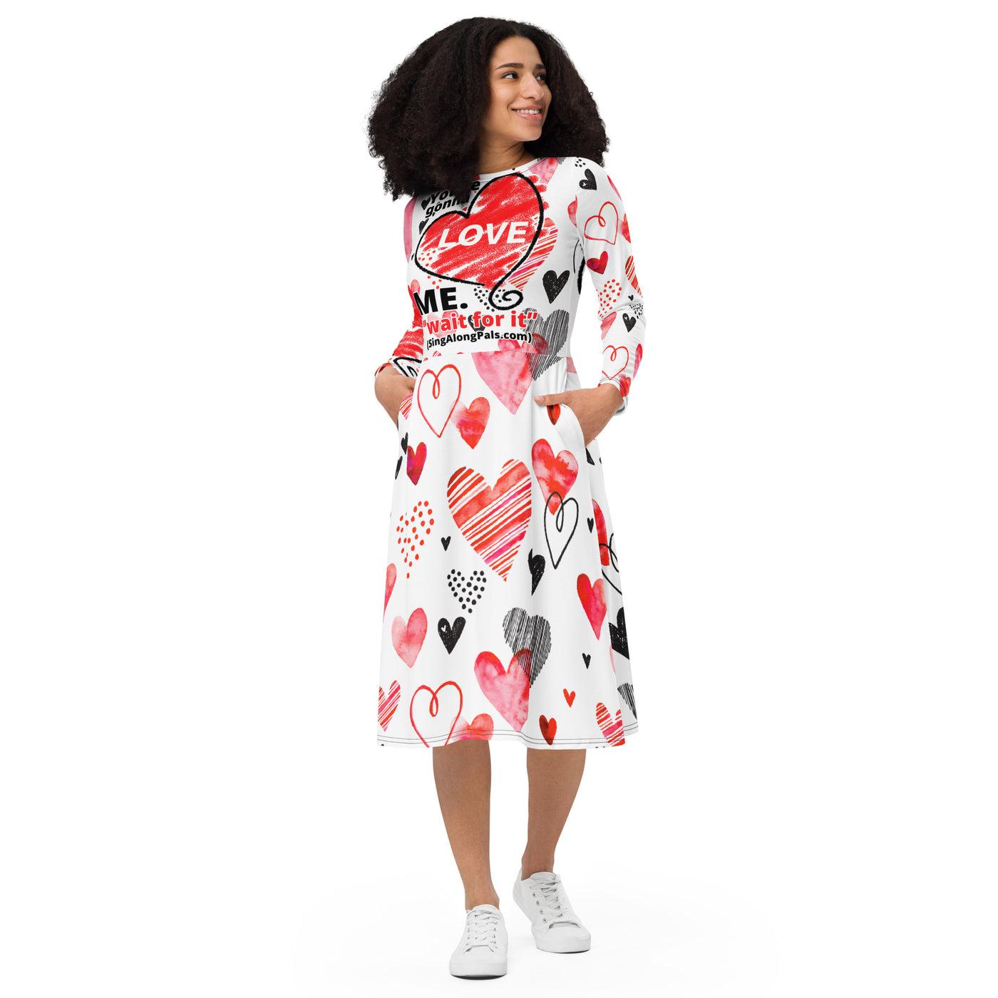 YOURE GONNA LOVE ME All-over print long sleeve midi dress