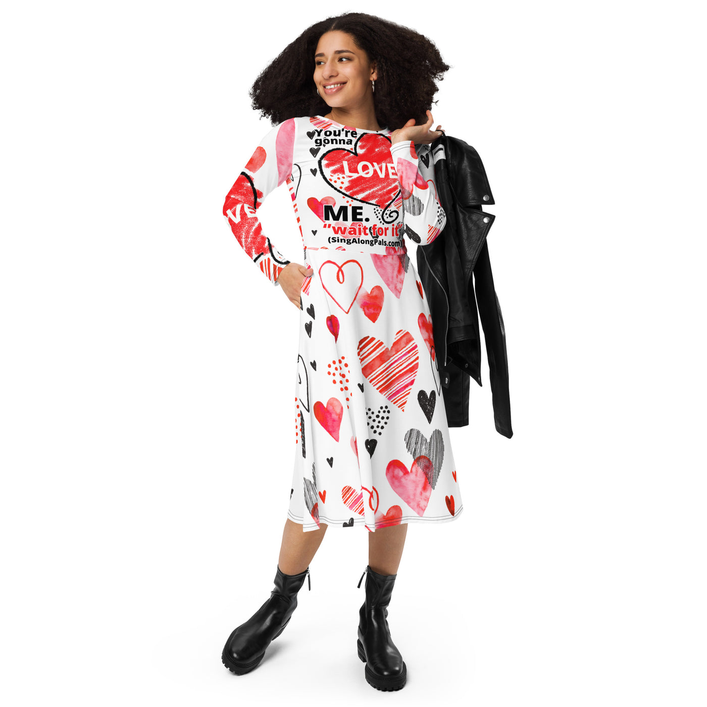 YOURE GONNA LOVE ME All-over print long sleeve midi dress