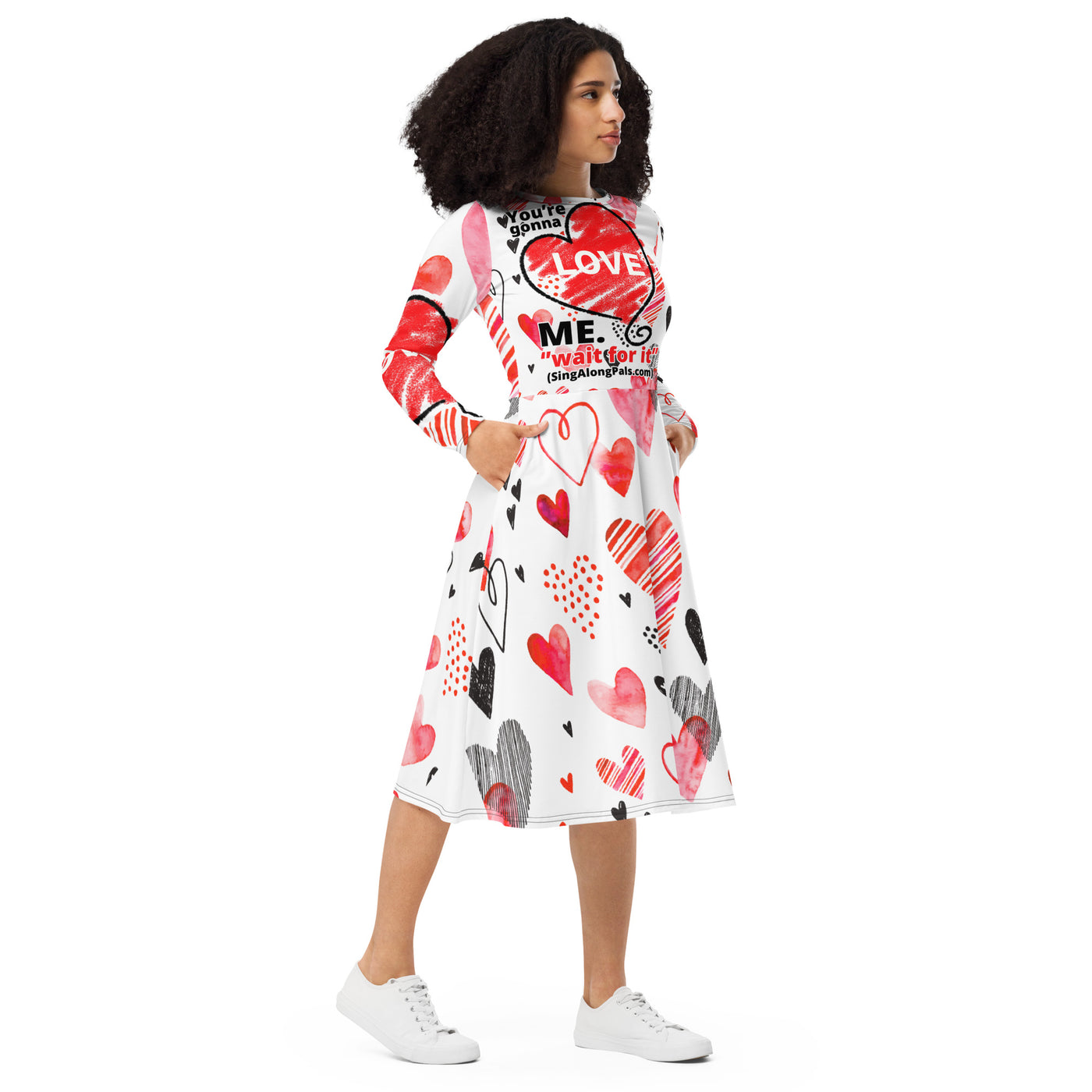 YOURE GONNA LOVE ME All-over print long sleeve midi dress